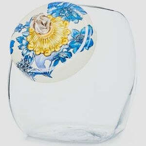 MacKenzie-Childs Glass Jar with Blue and Gold Floral Lid